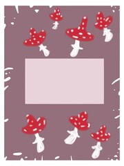 Cute postcard with amanitas. Background set with frames for your text. 