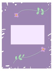 Cute postcard with flowers. Purple spring background with frame for your text. 
