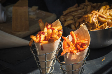 Chips in cone on display at Brick Lane Market in London