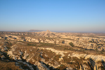 Fototapeta na wymiar view of goreme national park from hot air balloon at sunset