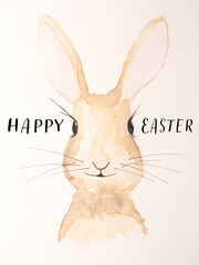 Watercolor painting of a cute rabbit, Happy Easter, animal portrait