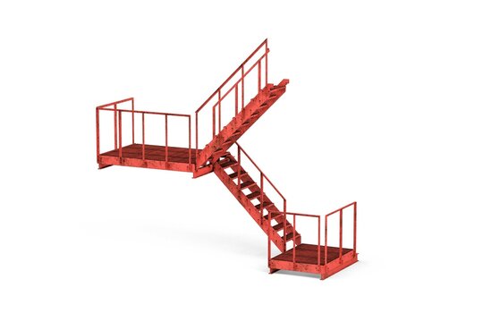 Red Fire Escape Stairs Isolated On White Background - 3d Render