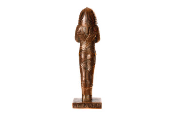 egyptian pharaoh figurine isolated on white background. back view