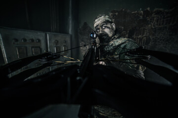 Fototapeta premium Fighter with a crossbow. Apocalypse