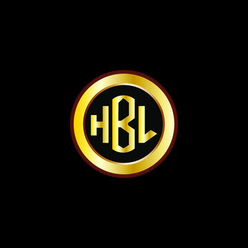 HBL letter circle logo design. HBL letter logo design with black background. HBL creative letter logo with gold colors.

