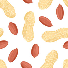 Peanuts seamless pattern. Food background. Vector cartoon flat illustration of nuts.