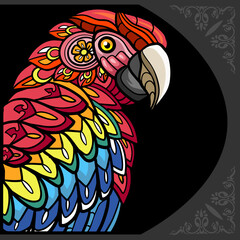 Colorful macaw bird zentangle arts, isolated on black background © REYYARTS