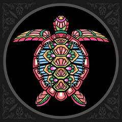 Colorful sea turtle zentangle arts, isolated on black background