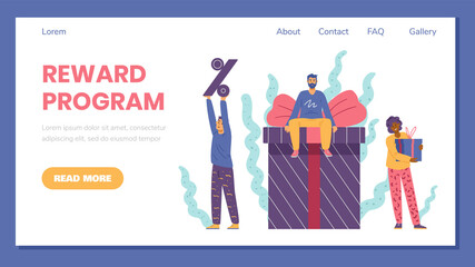 Reward loyalty program and get gifts web banner, flat vector Illustration.