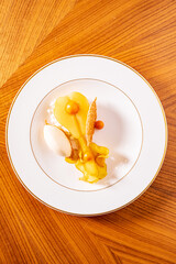 pear dessert with vanilla sorbet