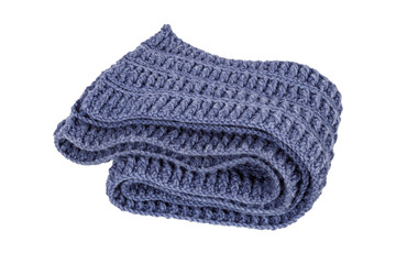 beautifully folded blue wool scarf isolated on white background