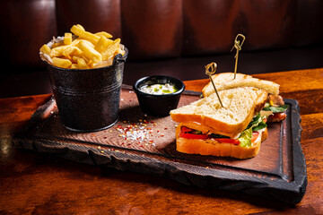 sandwich with meat and french fries