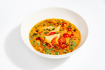 hot thai soup on the white background