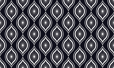 Black and white ogee seamless pattern. embroidery designs for background, wallpaper, paper, packaging, fabric, clothing, gift wrapping, carpet, tile, decoration, vector illustration, embroidery style.