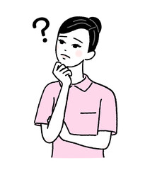 疑問符と若い女性看護師