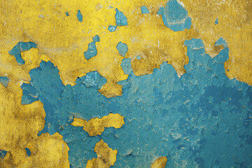 Yellow-blue color on the old wall. Flag of Ukraine. Background.