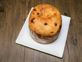 Top view of an Italian panettone sweet bread.