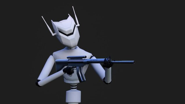 an armed robot takes aim (3d rendering)