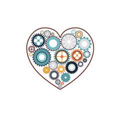 Perfect heart concept. Gears inside a heart in flat design. Vector illustration