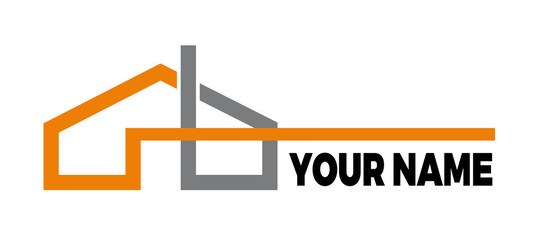 A house made with colored stripes in orange and gray. Vector logo Business Abstract Shape