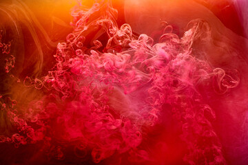 Orange pink smoke background, colorful fog, abstract swirling ink ocean sea, acrylic paint pigment...