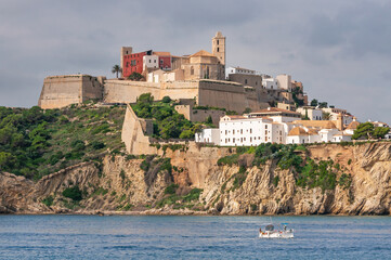 Fototapeta na wymiar Walled enclosure of Ibiza, World Heritage Site. View from the sea