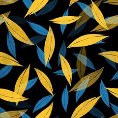 seamless pattern with blue and yellow leaves. Design for fabric, textile, wallpaper and packaging 