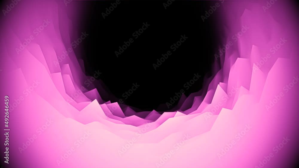 Poster curved moving surface with relief. animation. 3d surface twisted into ring on black background. dist