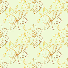 Lily golden  pattern. Hand-drawn flowers for wedding, wrapping paper and textiles.