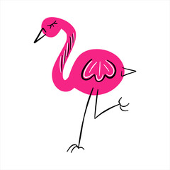 Cartoon pink flamingo on white background