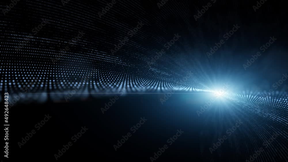 Poster futuristic cyberspace technology network digital dots and lines motion at speed on dark black loopin