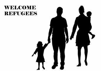 Refugee concept illustration. Refugee silhouette