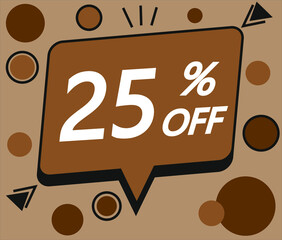25% brown discount price sign for sales