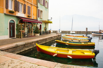 Winter at the Castelletto di Brenzone waterfront on Lake Garda in Verona Province, Veneto, north east Italy
