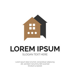 Real Estate House and Chat Logo Design Premium Vector
