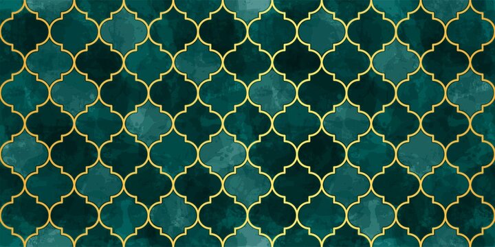 Moroccan Seamless Pattern. Turkish Mosque Window Shape. Arabic Mosaic Watercolor Ornament Background. Eid Mubarak Muslim Decoration. Ramadan Kareem Islamic Illustration