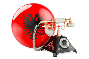 Phone with Albanian flag. Communication services in Albania, concept. 3D rendering