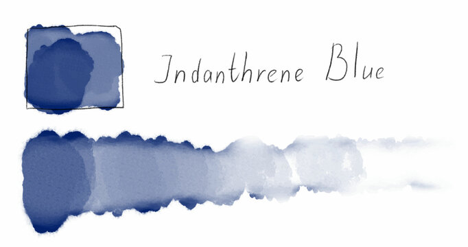 Watercolor brushstroke, stain, description. Blue watercolor. Shade: Indanthrene Blue