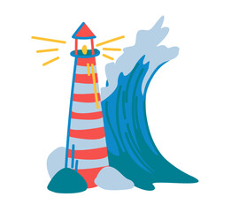 Vector illustration lighthouse in a storm 