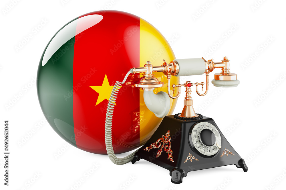 Poster phone with cameroonian flag. communication services in cameroon, concept. 3d rendering