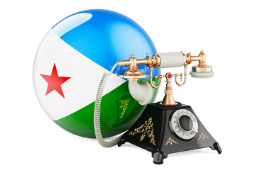 Phone with Djiboutian flag. Communication services in Djibouti, concept. 3D rendering