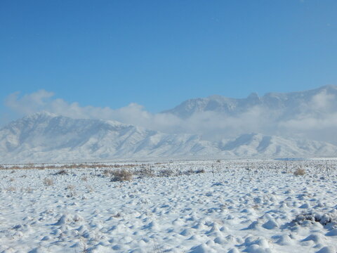 Sandia Mountains view from Albuquerque New Mexico after a winter snow storm.