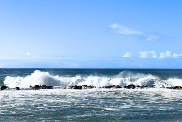 The choppy ocean in Hawaii. Empty space for text. Hawaii for vacation.