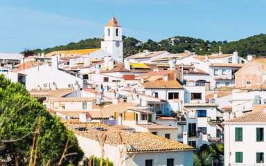 Fototapeta na wymiar View of the white houses of the village of Cadaques on the Costa Brava, Catalonia, Spain.