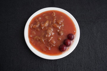 Gourmet enjoys vitamin-rich, healthy camu camu jam. Made from fresh Amazonian fruits (Myrciaria dubia), family Myrtaceae. 