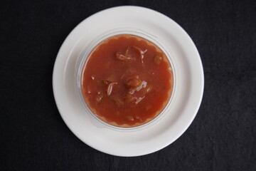 Gourmet enjoys vitamin-rich, healthy camu camu jam. Made from fresh Amazonian fruits (Myrciaria dubia), family Myrtaceae. 