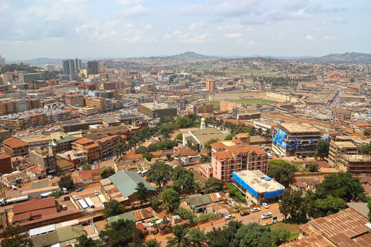 View of Kampala city - Uganda. Aerial cityscape view to Kampala, capital of Uganda