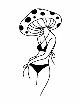 mushroom woman in black bikini clip art preview