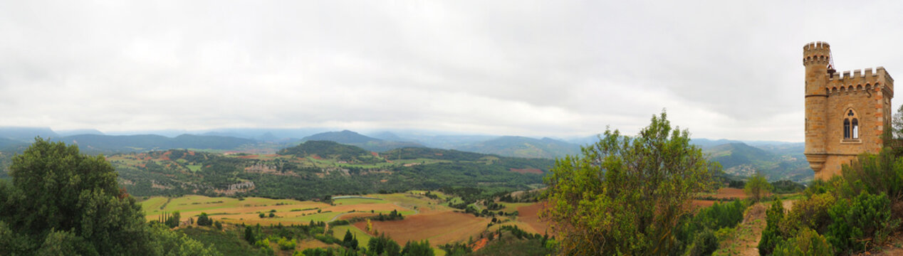 Panoramic view of the countryside from the village of Rennes-Le-Ch&acirc;teau, in Aube, Occitanie, not far from Perpignan, where Abb&eacute; Sauni&egrave;re is said to have discovered a fabulous treasure
