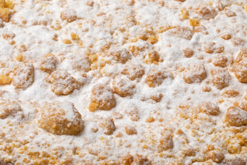 Traditional Dutch  Apple crumble cake full frame close up